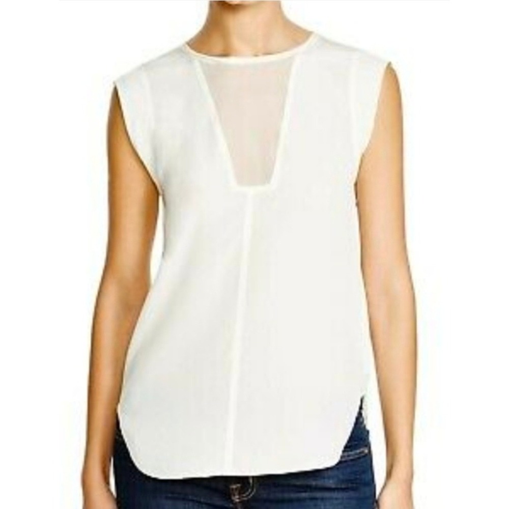 Rebecca Taylor White 100% Silk Sheer Panel Sleeveless Blouse Size 10 000040T232